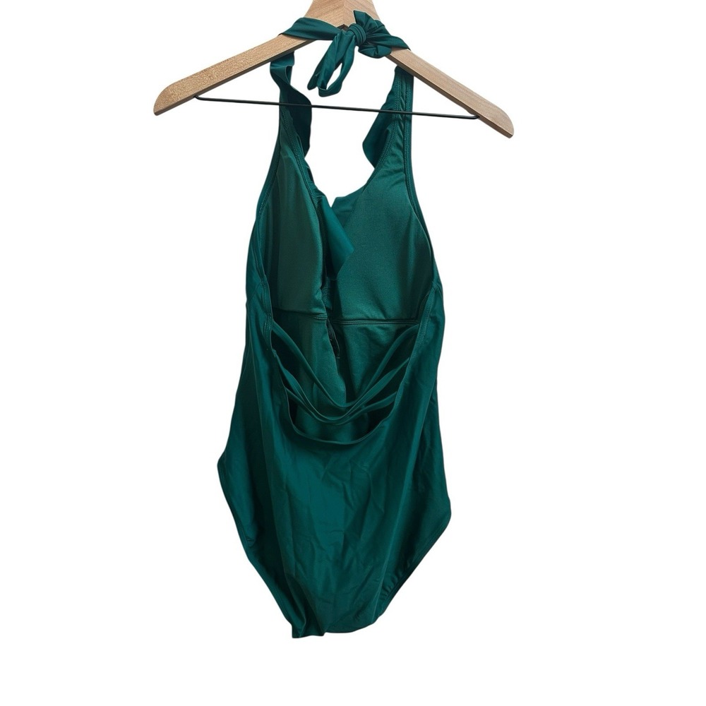 Bleu Rod Beattie One Piece Swimsuit Ruffled Plunge Neck Halter Sz 14 NEW Green - Picture 7 of 7